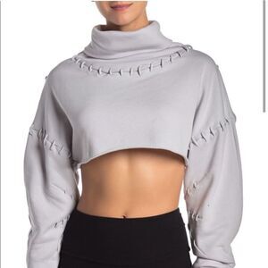 Alo Splice Long Sleeve Crop Top- Dove gray mock turtleneck Sweatshirt Size S